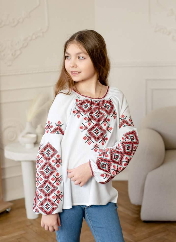 Вишиванка для дівчинки Червона рута  (біла)