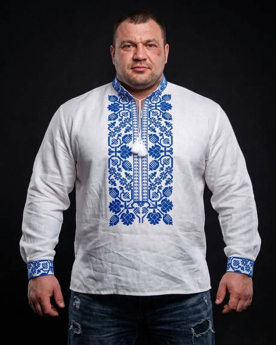 Чоловіча вишиванка Всеволод (біло-синя) hover image